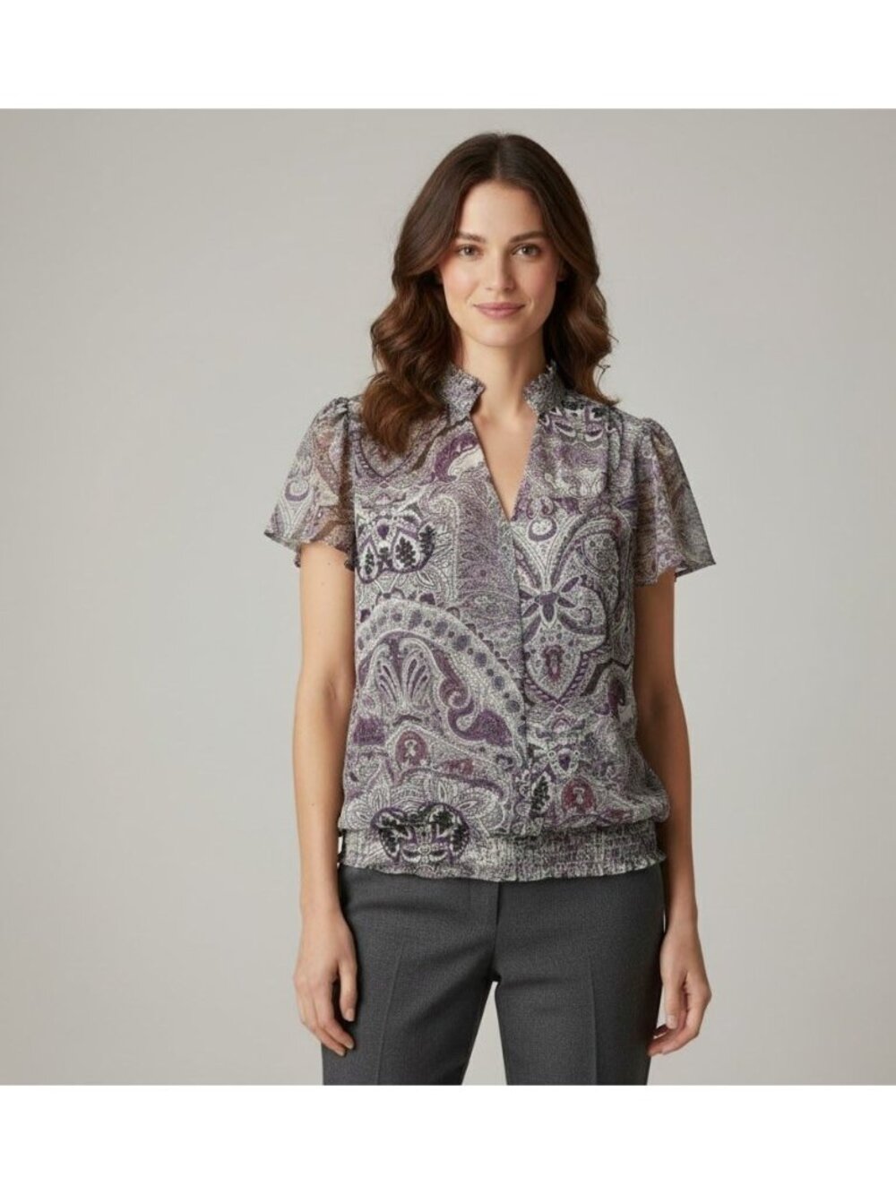 East 5th Paisley Sheath Lined Collared Blouse M
